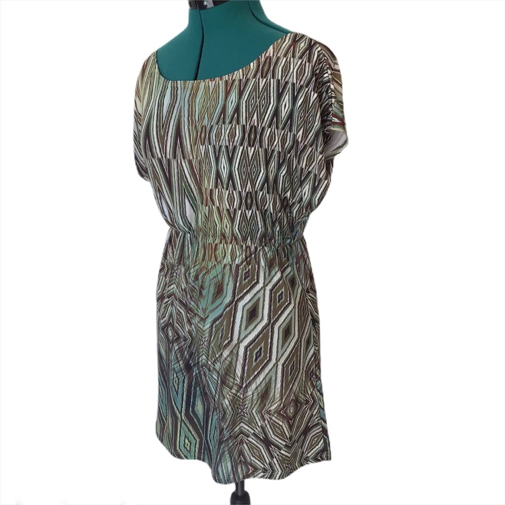 Tres Bien Brown and Teal Empire Waist Top, Medium